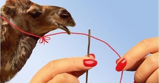 Camel going thru eye of needle